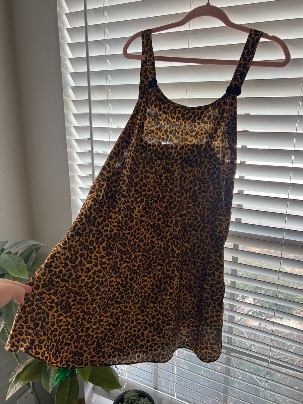 Vintage Plus Size Leopard Print Satin Slip Dress - Brown 2X 3X